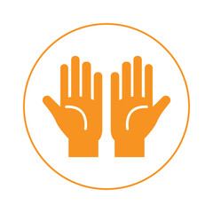 Obraz premium Orange Color Silhouette of Two Hands Raised in Prayer or Supplication Inside Circle Illustration