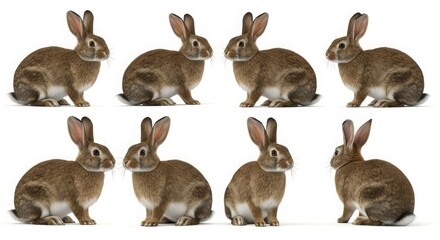 Fototapeta premium Collection of brown rabbits in various poses