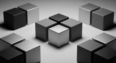 Obraz premium Geometric grayscale composition of cubes in an orthogonal arrangement