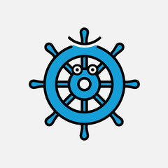 Obraz premium Cute cartoon blue ship's wheel with funny face, isolated on white background