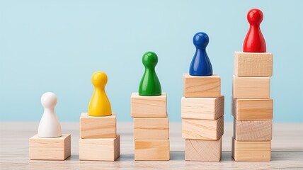 Obraz premium Colorful game pieces on wooden blocks in ascending order