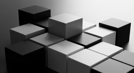 Obraz premium Monochrome photograph shows an arrangement of differently sized cubes