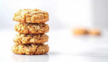 Delicious Stack of Homemade Oatmeal Cookies on a Bright White Background