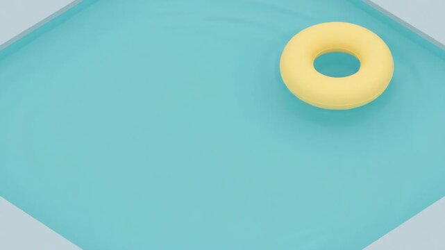 Serene yellow inflatable ring floating on turquoise water in minimalist style
