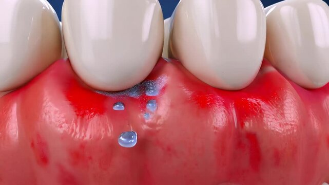 Close-up of healthy teeth and gums with signs of mild inflammation