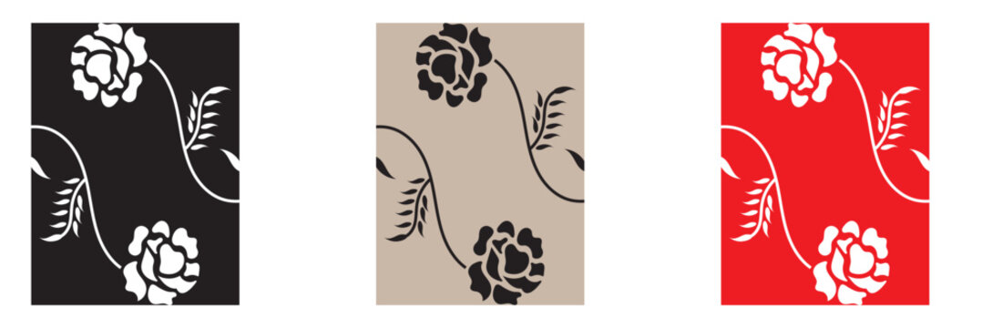 Floral wall srt set. Minimalist  floral illustrations arranged as a modern wall art  featuring hand drawn flowers on dark background.  Flowers, bouquets, leaves. Design postcard, poster or brochure. 