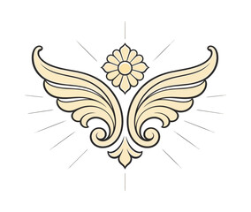 Fototapeta premium Elegant decorative winged floral design on black background