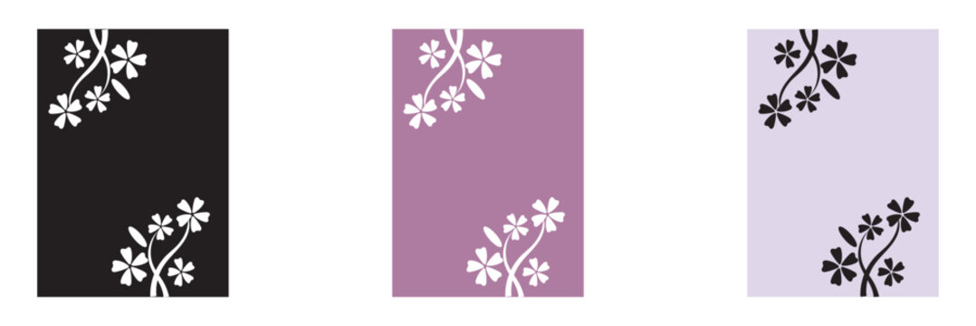 Floral wall srt set. Minimalist  floral illustrations arranged as a modern wall art  featuring hand drawn flowers on dark background.  Flowers, bouquets, leaves. Design postcard, poster or brochure. 