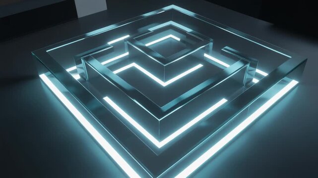 Abstract Glowing Geometric Maze Structure with Cyan Light