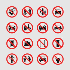 Collection of Red Prohibition Signs on Gray Background