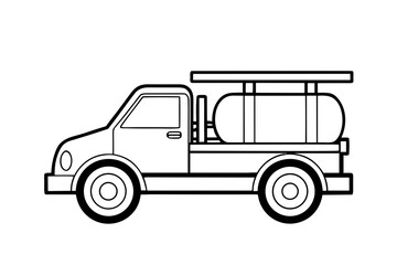 Black outline of a sprayer truck, showcasing its distinct shape and features. Simple black outline illustration of a sprayer truck, highlighting its design