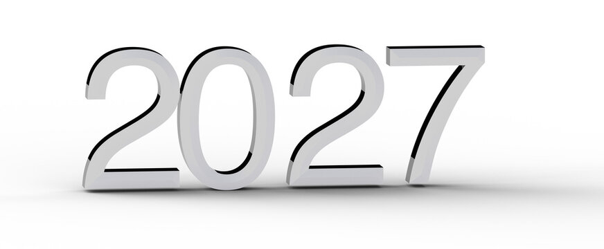 3D rendered illustration of the numbers 2027 in a futuristic design on a white background. Perfect for presentations abo