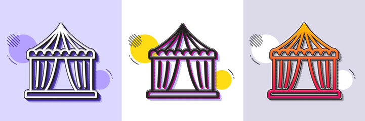 Amusement park tent line icon. Halftone dotted pattern. Gradient icon with grain shadow. Circus tickets office sign. Line circus tent icon. Various designs. Vector © blankstock