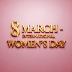Fototapeta premium Golden 8 March International Women's Day celebration text with sparkles on pink background, greeting, holiday