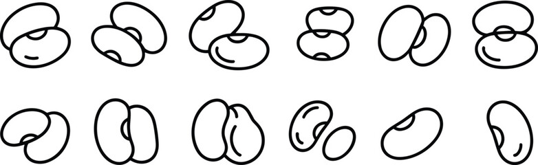 Bean and legume icon set with various kidney soy and white beans line art vector illustration collection