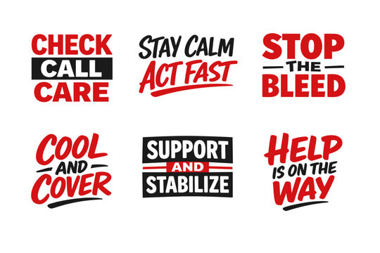 Emergency response kit - check, care, stay calm, act fast, stop bleed