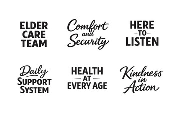 Fototapeta premium Elder care messages: team support, comfort, security, kindness, health, listening