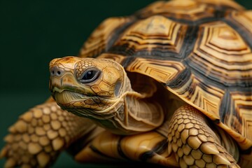 Fototapeta premium Tortoise basking under gentle light, showcasing unique shell patterns and textures in a serene natural setting