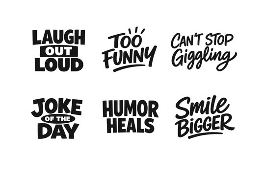 Set of humorous phrases with bold black typography designs