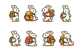 Obraz premium Cute cartoon bunnies with backpacks on journey adventure