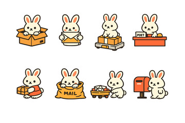 Naklejka premium Adorable cartoon bunnies engaged in various mail-related activities