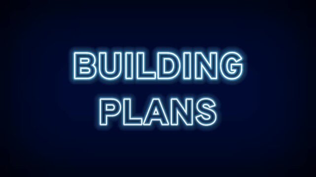 Professional Blue Neon Building Plans Text for Architecture Construction Engineering Blueprints Real Estate Development and Urban Planning Industry Graphic