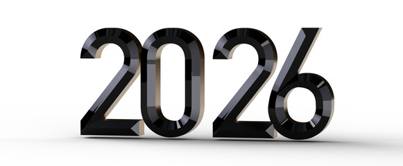 3D rendered image of the year 2026 in shiny black numbers. Perfect for new year greetings and future-themed designs. © vegefox.com