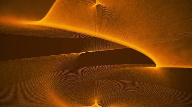 Abstract background with wavy particles and glowing waves.