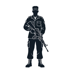 Fototapeta premium Silhouette of a soldier standing guard with a rifle, military uniform, national defense concept