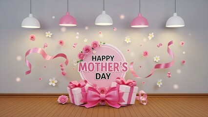 Happy mother's day celebration with pink decorations and gifts