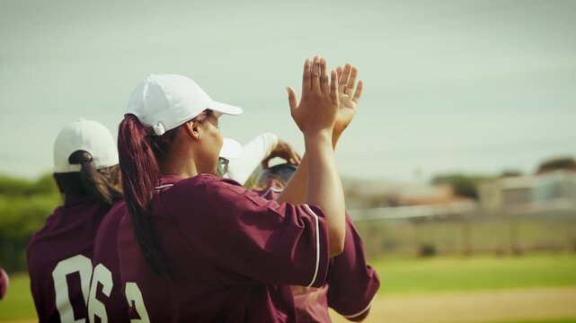 Team claps and encourages on baseball field