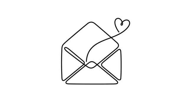 Envelope with Flying Heart One-Line Icon, Single Continuous Line Love Letter Minimal Outline
