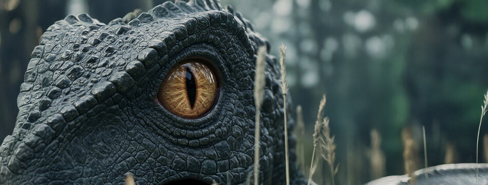 Imagen de cerca de un dinosaurio. Se ve de cerca el ojo de un dinosaurio.