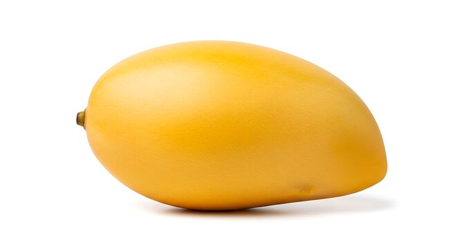 Ripe yellow mango fruit isolated on white background with smooth skin texture and natural shadow. Healthy food concept