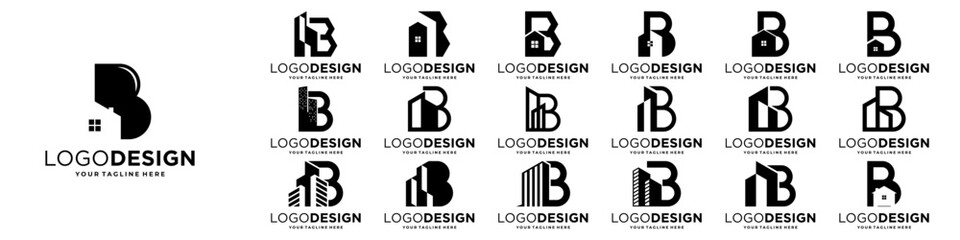 Set of initial letter B logo design with real estate, building, property logo concept © amor