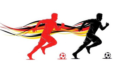 Two Soccer Player Silhouettes with German Flag Colors
