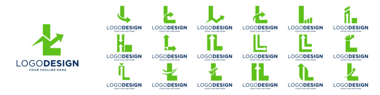 Set of initial letter L arrow logo. Finance, marketing, business logo template.