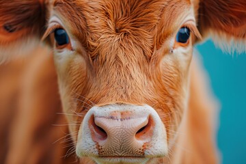 Close-up portrait of a curious brown calf
