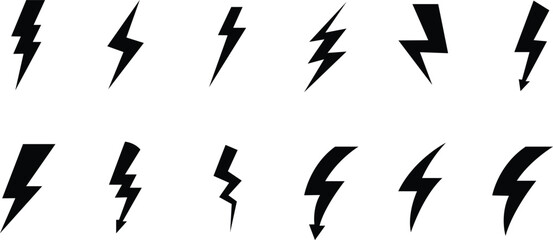 Obraz premium Assortment of black lightning bolt icons on white background