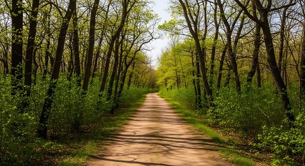 Fototapeta premium Serene Forest Pathway with Tall Trees.
