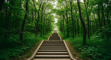 Obraz premium Serene Forest Pathway with Wooden Stairs.
