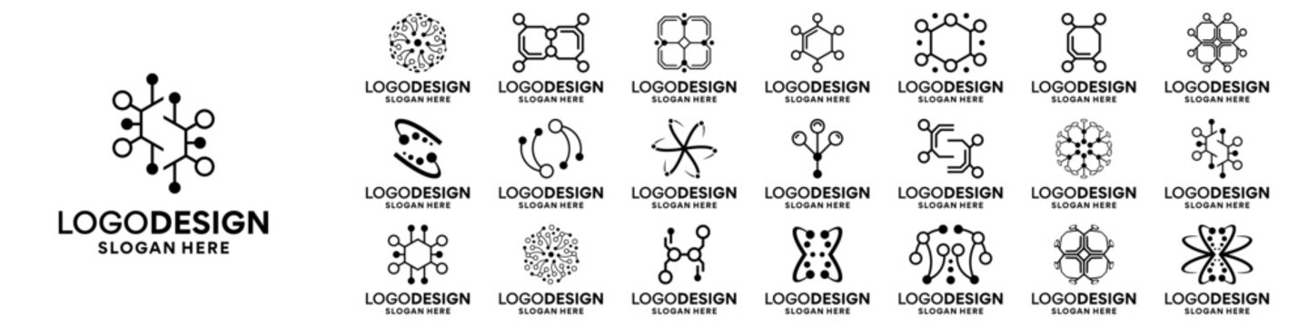Set of Structural molecule logo design. Connect particle logo design template.