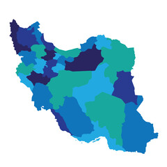 Obraz premium Colorful map of Iran divided into administrative regions with gradient colors