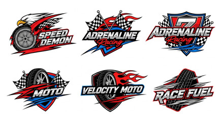 Dynamic Racing Logos Set Featuring Speed Demons and Adrenaline Rush. © Jaganchan
