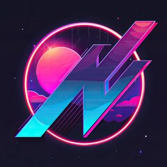Vibrant retro-futuristic geometric logo design with a synthwave aesthetic