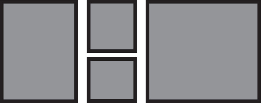 Set of photo frame with masking tape. Template for poster banner, black white photo of a square and rectangular shape.