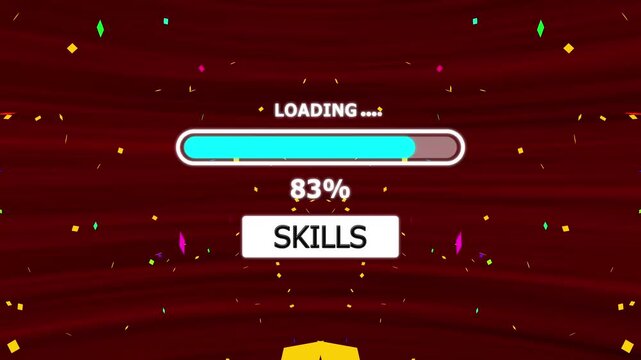 Skills Progress Bar Loading Animation &ndash; Skills Development for Career Growth, Professional Training Performance Visualization 4K Video with Confetti Celebration.