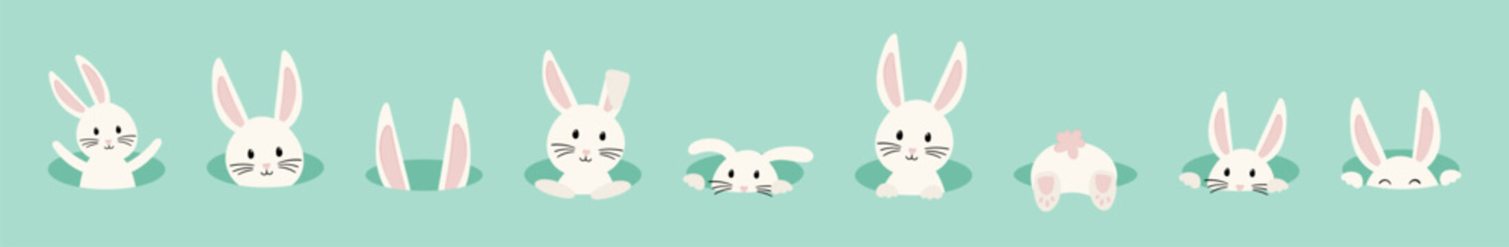 Cute hand drawn Easter bunnies, different postures, fun Easter elements, great as decorative elements - vector