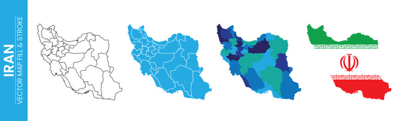 Obraz premium Map of Iran showing administrative divisions and national flag