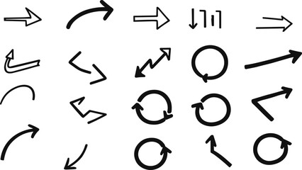 Black Bold Arrow Icons Set with Curved Straight and Circular Direction Symbols Vector Illustration Collection